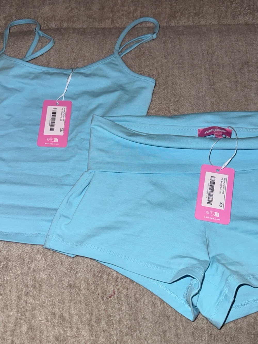 Edikted Light Blue Cami and Stretch Lounge Shorts Set